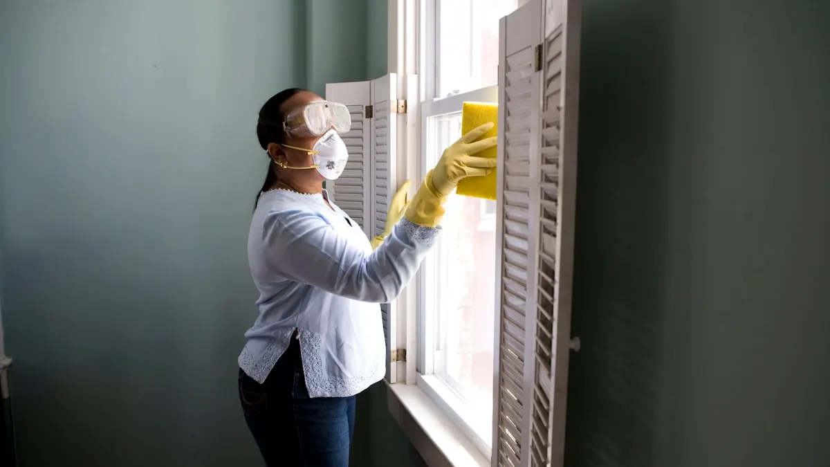 Professional cleaner working in a bright interior